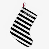 Zwart wit horizontaal preppy stripe Name Monogram Kleine Kerstsok (Voorkant (Hangend))