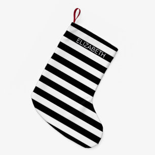 Zwart wit horizontaal preppy stripe Name Monogram Kleine Kerstsok