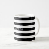 Zwart wit horizontaal preppy stripe Name Monogram Koffiemok (Voorkant rechts)