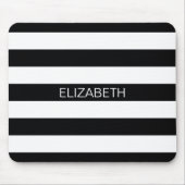 Zwart wit horizontaal preppy stripe Name Monogram Muismat (Voorkant)