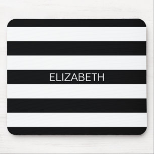 Zwart wit horizontaal preppy stripe Name Monogram Muismat