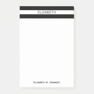Zwart wit horizontaal preppy stripe Name Monogram Post-it® Notes