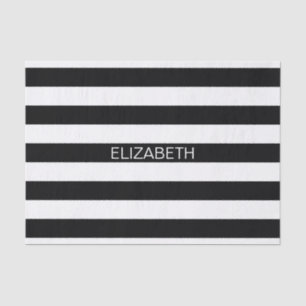 Zwart wit horizontaal preppy stripe Name Monogram Tissuepapier