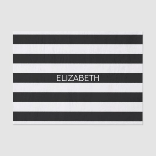 Zwart wit horizontaal preppy stripe Name Monogram Tissuepapier (Voorkant)