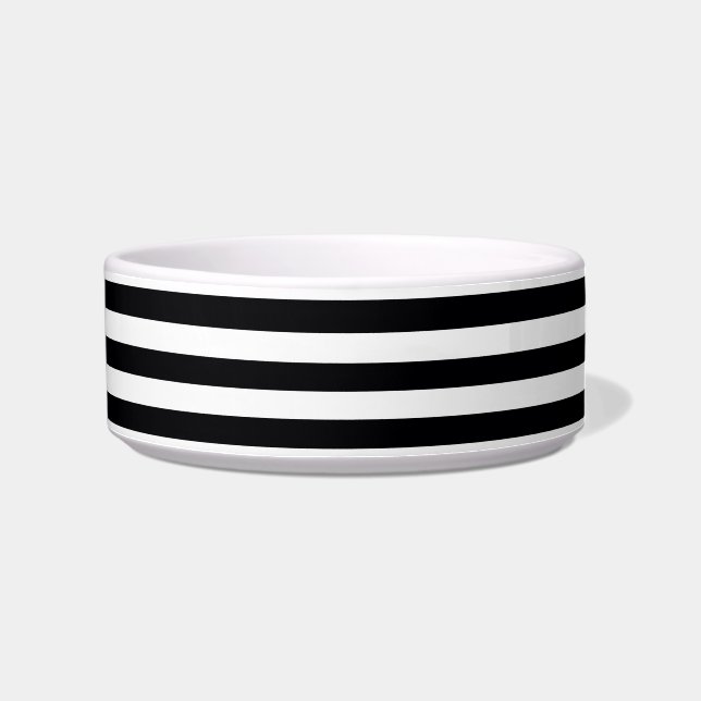 Zwart wit horizontaal preppy stripe Name Monogram Voerbakje (Rechts)
