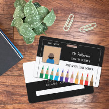 Zwart-wit horizontale lerarenbadge met potloden