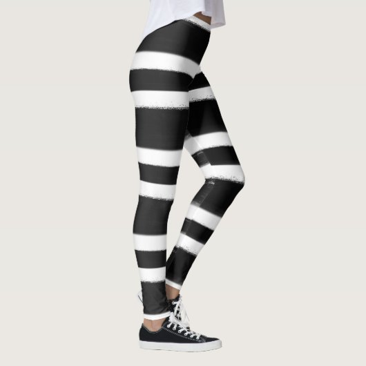 Zwart-wit horizontale streepverfkwast leggings (Rechts)