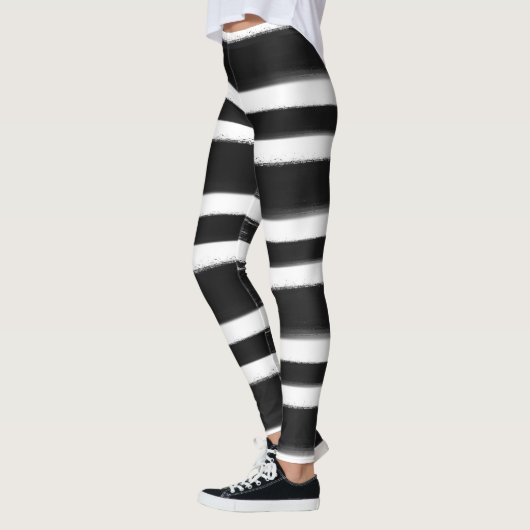 Zwart-wit horizontale streepverfkwast leggings (Links)