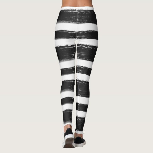 Zwart-wit horizontale streepverfkwast leggings (Achterkant)