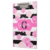 Zwart-wit horizontale strepen Bloemmonogram Klembord (Links)