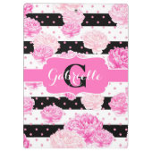 Zwart-wit horizontale strepen Bloemmonogram Klembord (Achterkant)