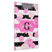 Zwart-wit horizontale strepen Bloemmonogram Klembord (Rechts)