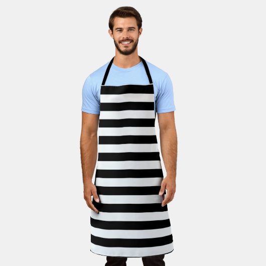 Zwart-wit horizontale strepen ontwerp schort (Gedragen)
