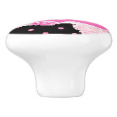 Zwart & Wit Horizontale Strepen Waterverf Bloemen Keramische Knop (Zijkant)