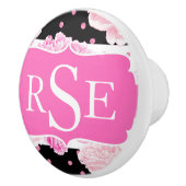 Zwart & Wit Horizontale Strepen Waterverf Bloemen Keramische Knop (Rechts)