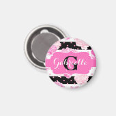 Zwart & Wit Horizontale Strepen Waterverf Bloemen Magneet (Voorkant / Achterkant)