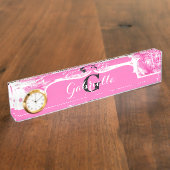 Zwart & Wit Horizontale Strepen Waterverf Bloemen Naambordje (Zijkant)