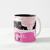 Zwart & Wit Horizontale Strepen Waterverf Bloemen Tweekleurige Koffiemok (Voorkant rechts)