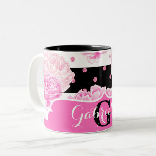 Zwart & Wit Horizontale Strepen Waterverf Bloemen Tweekleurige Koffiemok