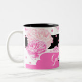 Zwart & Wit Horizontale Strepen Waterverf Bloemen Tweekleurige Koffiemok (Links)