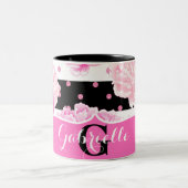 Zwart & Wit Horizontale Strepen Waterverf Bloemen Tweekleurige Koffiemok (Center)