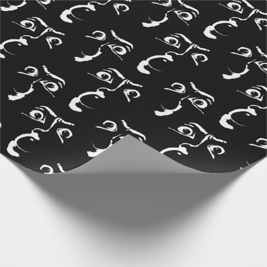 zwart-wit horror gezicht cadeaupapier (Hoek)