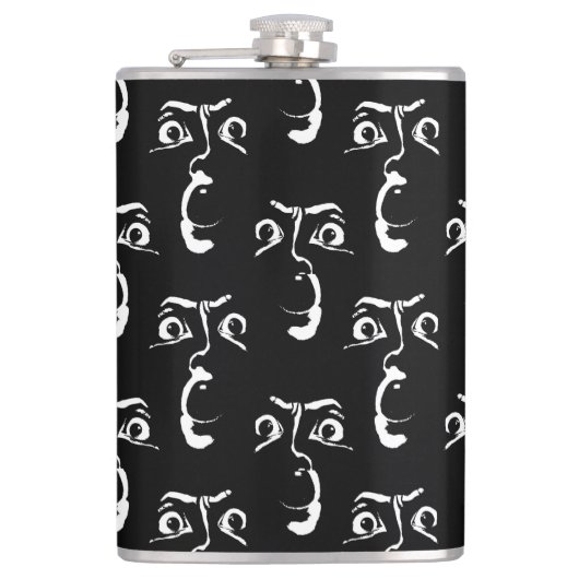 zwart-wit horror gezicht heupfles (Voorkant)