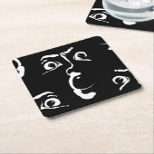 zwart-wit horror gezicht kartonnen onderzetters (Schuin)