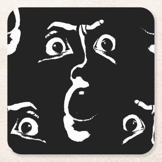 zwart-wit horror gezicht kartonnen onderzetters (Voorkant)