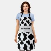 Zwart & wit "hot Momma" koeienhuid design schort (Gedragen)