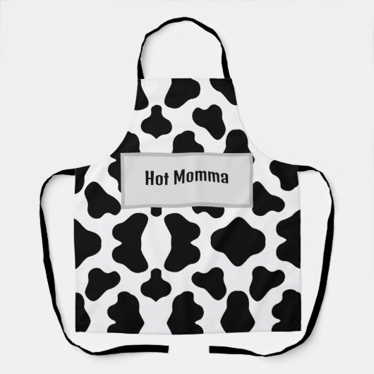 Zwart & wit "hot Momma" koeienhuid design schort (Voorkant)