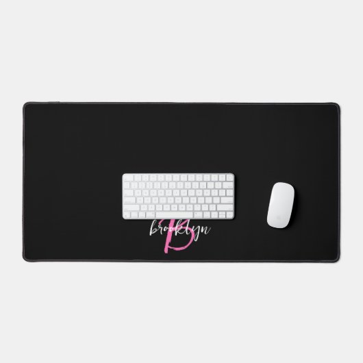 Zwart Wit Hot Pink Script Monogram Bureaumat (Keyboard & Muis)