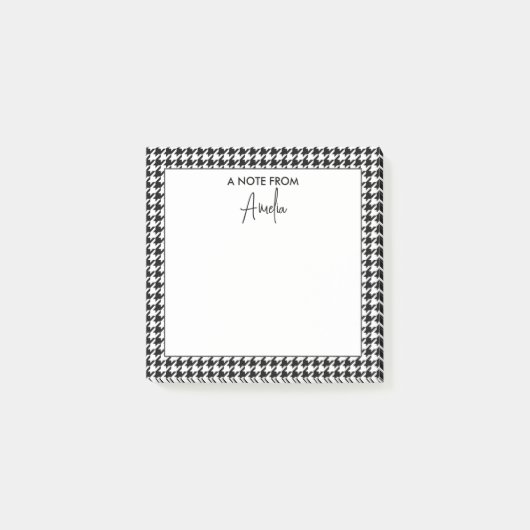 Zwart-wit Houndstooth gepersonaliseerde naam Post-it® Notes (Voorkant)