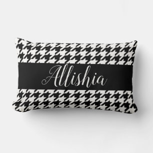 Zwart-wit Houndstooth & Hand belettering Script Kussen