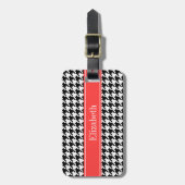 Zwart Wit Houndstooth Koraal Rood Naam Initiaal Bagagelabel (Voorkant verticaal)