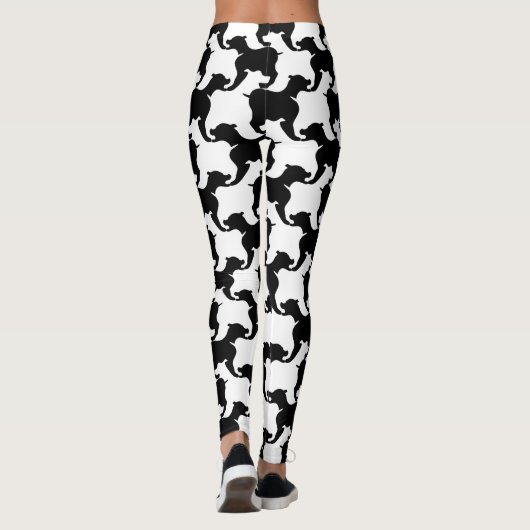 Zwart-wit Houndstooth met honden leggings (Achterkant)
