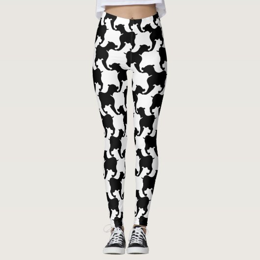 Zwart-wit Houndstooth met honden leggings (Voorkant)