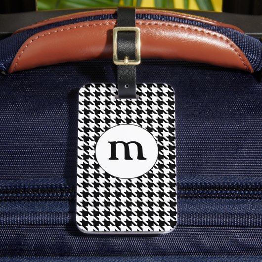 Zwart & Wit Houndstooth Monogram Bagagelabel (Voorkant Insitu 2)