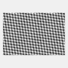 Zwart-wit Houndstooth Monogram Polka Dot Inpakpapier Vel