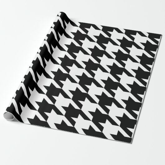 Zwart-wit houndstooth-patroon cadeaupapier (Uitgerold)
