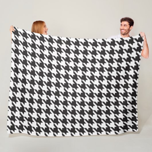 Zwart-wit houndstooth-patroon fleece deken (In situ)