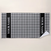 Zwart-wit houndstooth patroon gepersonaliseerd strandlaken (Voorkant)
