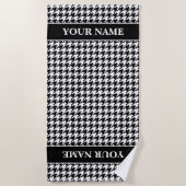 Zwart-wit houndstooth patroon gepersonaliseerd strandlaken (Voorkant)