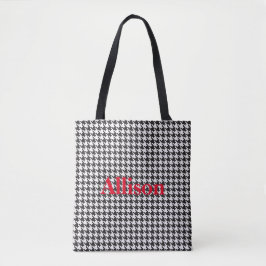 Zwart-wit Houndstooth-patroon Gepersonaliseerd Tote Bag