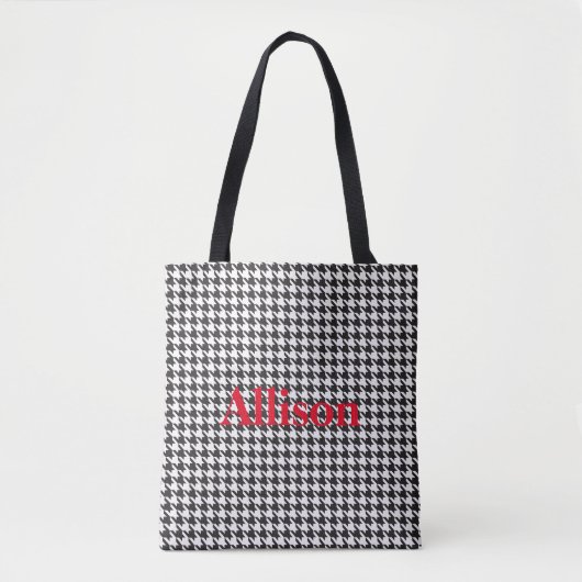 Zwart-wit Houndstooth-patroon Gepersonaliseerd Tote Bag (Voorkant)