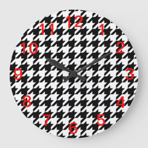 Zwart & Wit Houndstooth Patroon Grote Klok