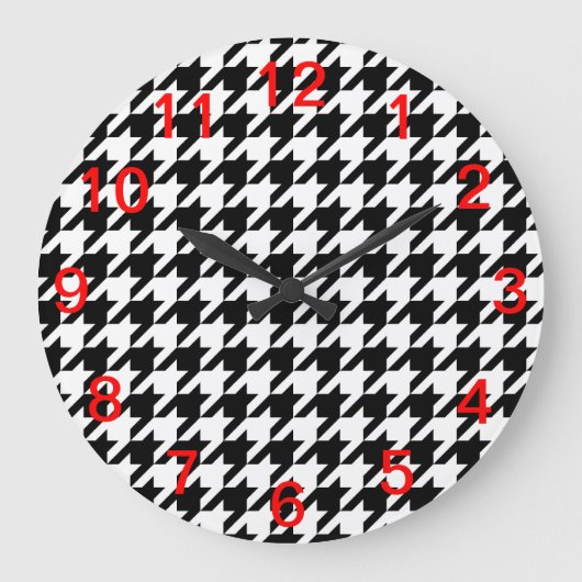 Zwart & Wit Houndstooth Patroon Grote Klok (Voorkant)