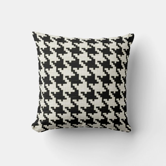 Zwart-wit Houndstooth patroon Kussen (Voorkant)