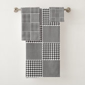Zwart-wit Houndstooth Patroon Monogram Bad Handdoek