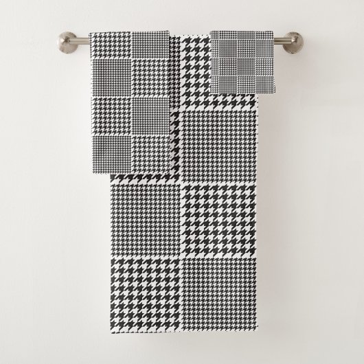 Zwart-wit Houndstooth Patroon Monogram Bad Handdoek